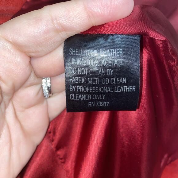 VTG John Carlisle Red Leather Blazer Jacket Womens Small Y2K Distressed Retro - Picture 6 of 10